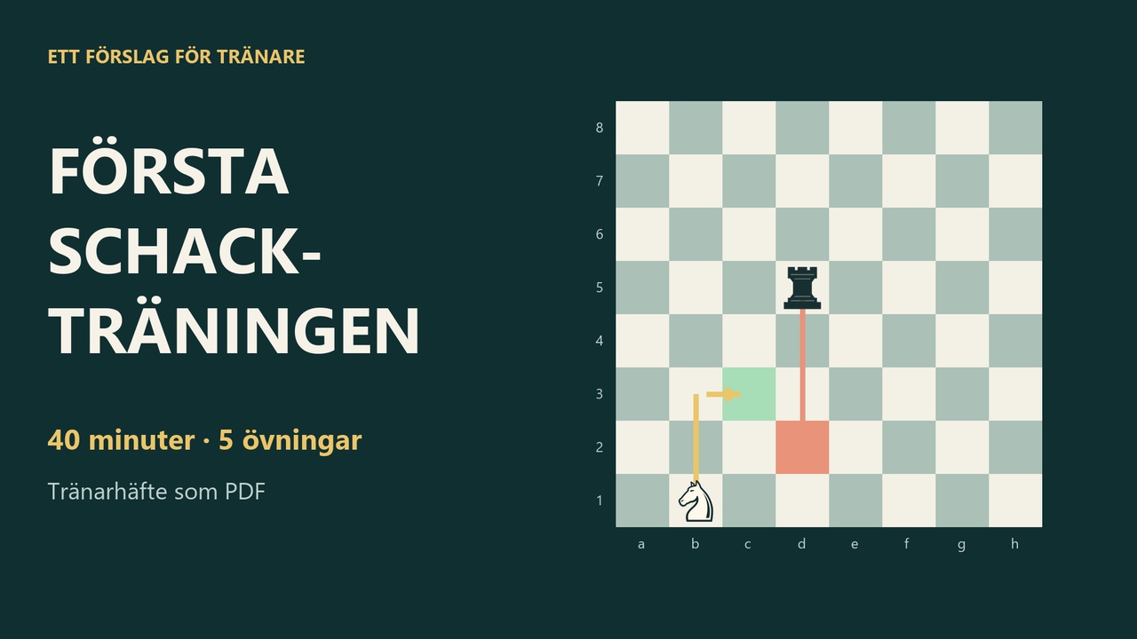 Title graphic for the Swedish chess lesson, showing a knight on b1, a rook on d5 and highlighted squares on the board